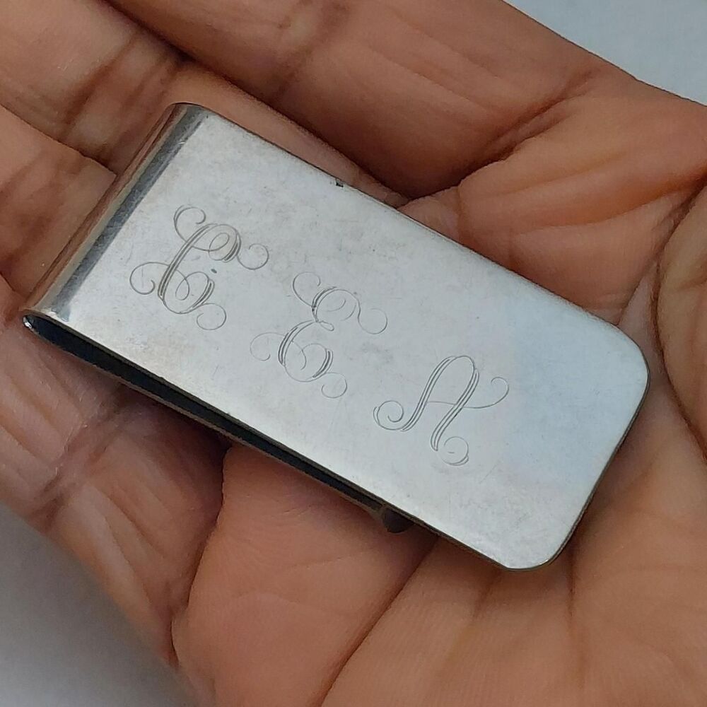 Vintage C.E.A. Initials Monogram Silver Tone Money Clip